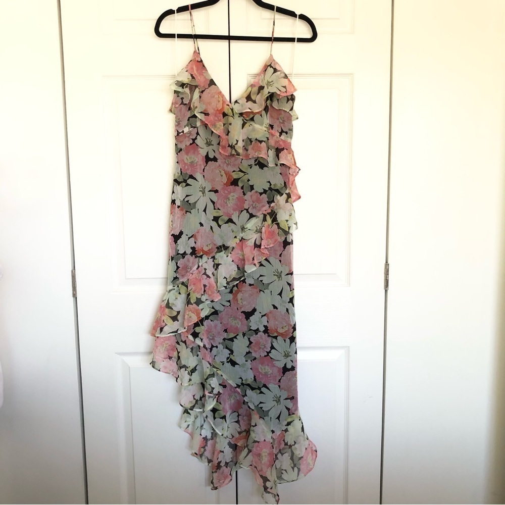 Black Floral Zara Chiffon Midi Dress Size M - Picture 2 of 9
